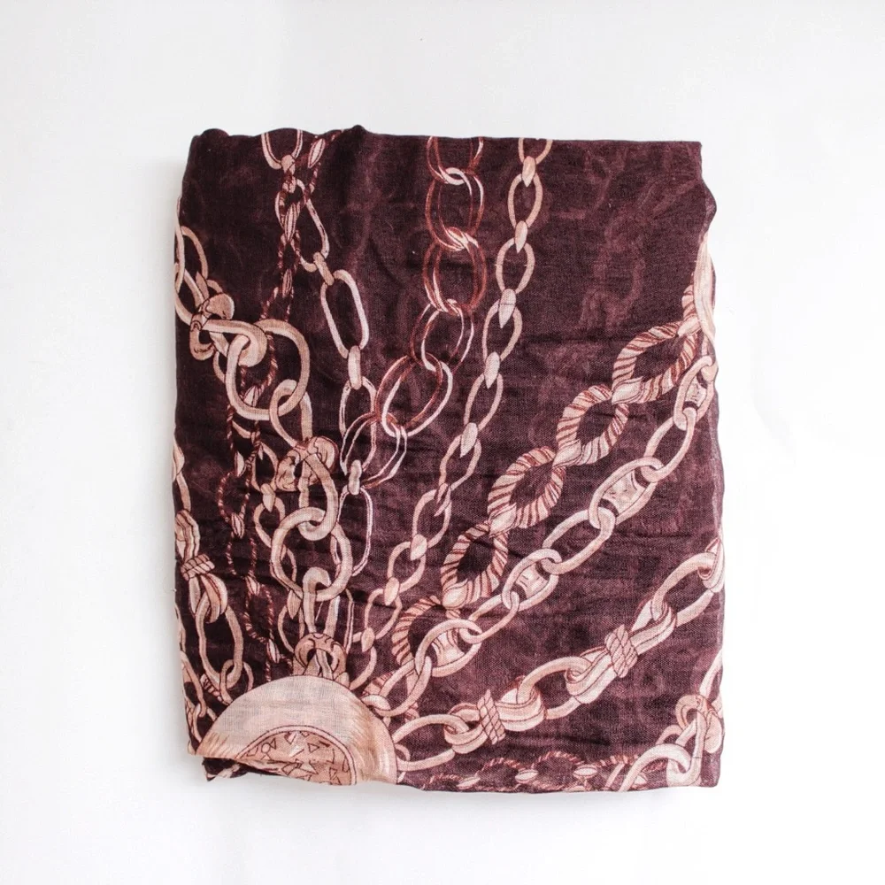 Y2K Brown Chain Print Baroque Square Scarf